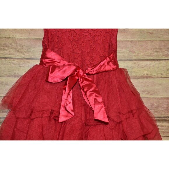 NWR Girls Red Lace & Mesh Layered Dress Bow Back Size 2T 90 Holiday Christmas - Picture 6 of 11
